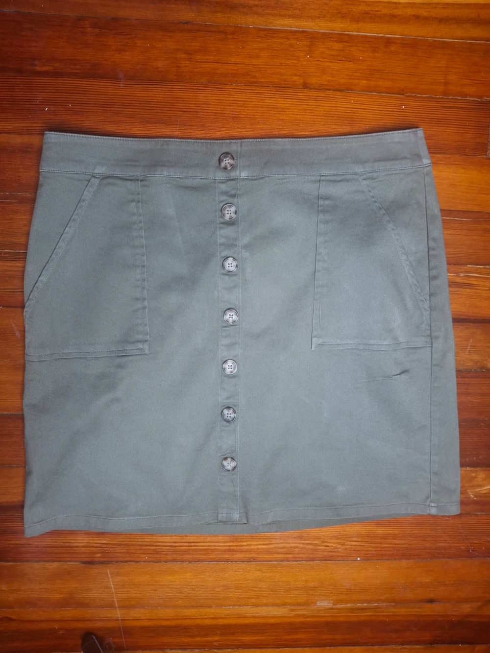 Loft Outlet, Button-Front Utility Mini Skirt, Olive Green, Size 10P